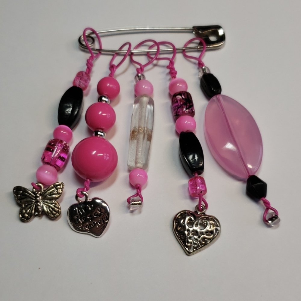 Charm Dangles Pink and Black Lampwork Beads